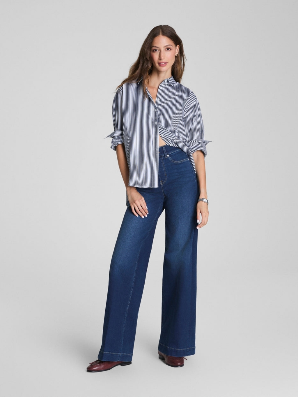 Spanx High Rise Flare Blue Jeans Suze M Stretch